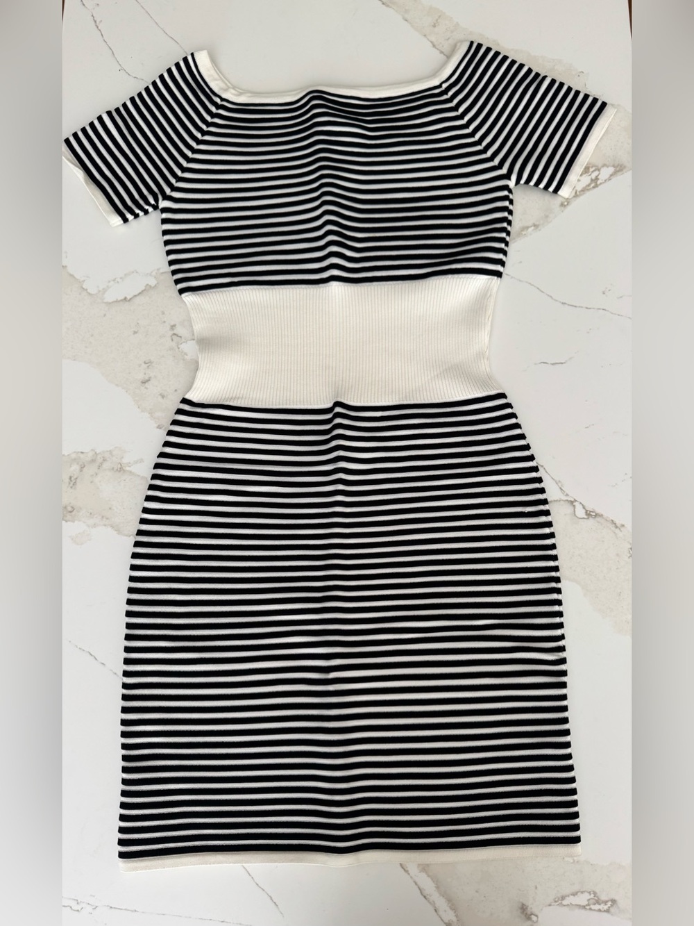 Angelo Tarlazzi Striped Black & White Midi Dress with Contrast Waist Sz 8 EUC